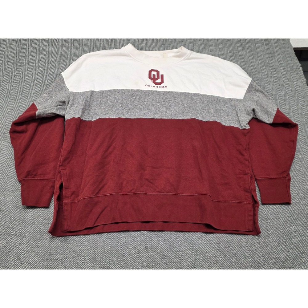 Tailgate Oklahoma Sooners Sweatshirt‎ XL Mens Crimson Grey White Colorblock OU